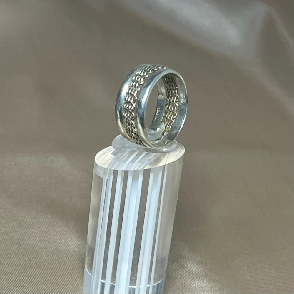 Vintage Sterling Silver 925 Mexico Basket‎ Weave Cage Modern Ring Band Size 9.25
